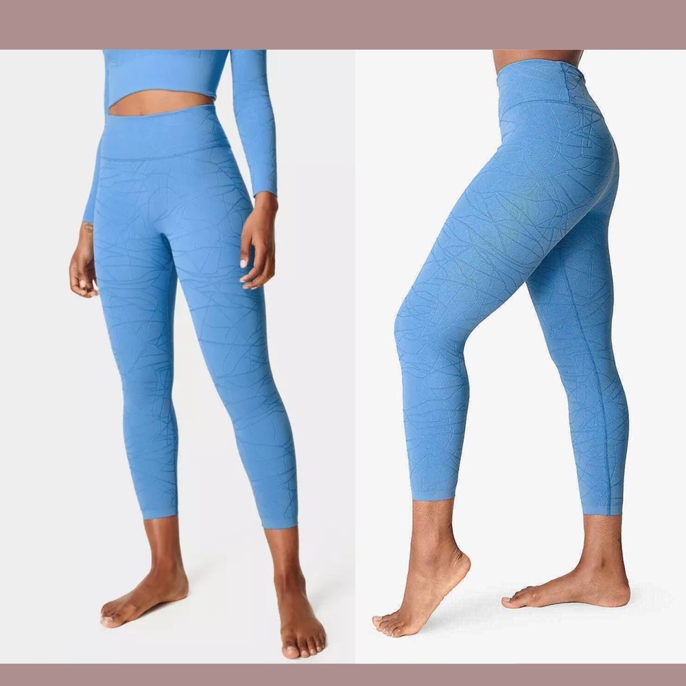 NWT $98 Sweaty Betty [ Large ] Motion Jacquard 7/8 Leggings in Regatta Blue U410